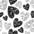 Seamless pattern hearts gemstone diamonds vector illustration